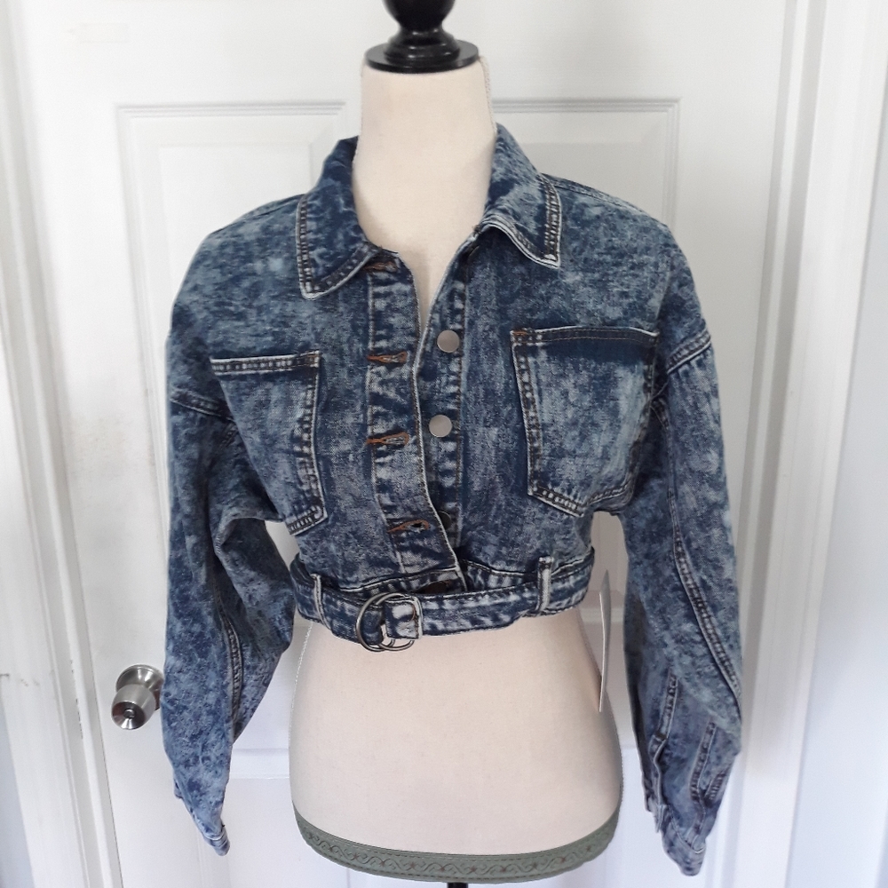 American Bazi Acid aWash Denim Cropped Jacket - Picture 4 of 8
